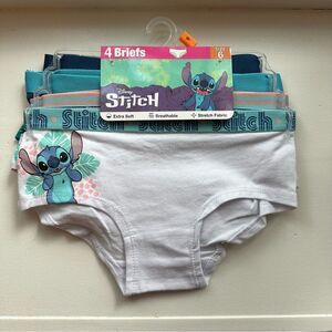NWT Disney Stitch Girls Stretch Briefs Underwear, 4-Pack, Size 6